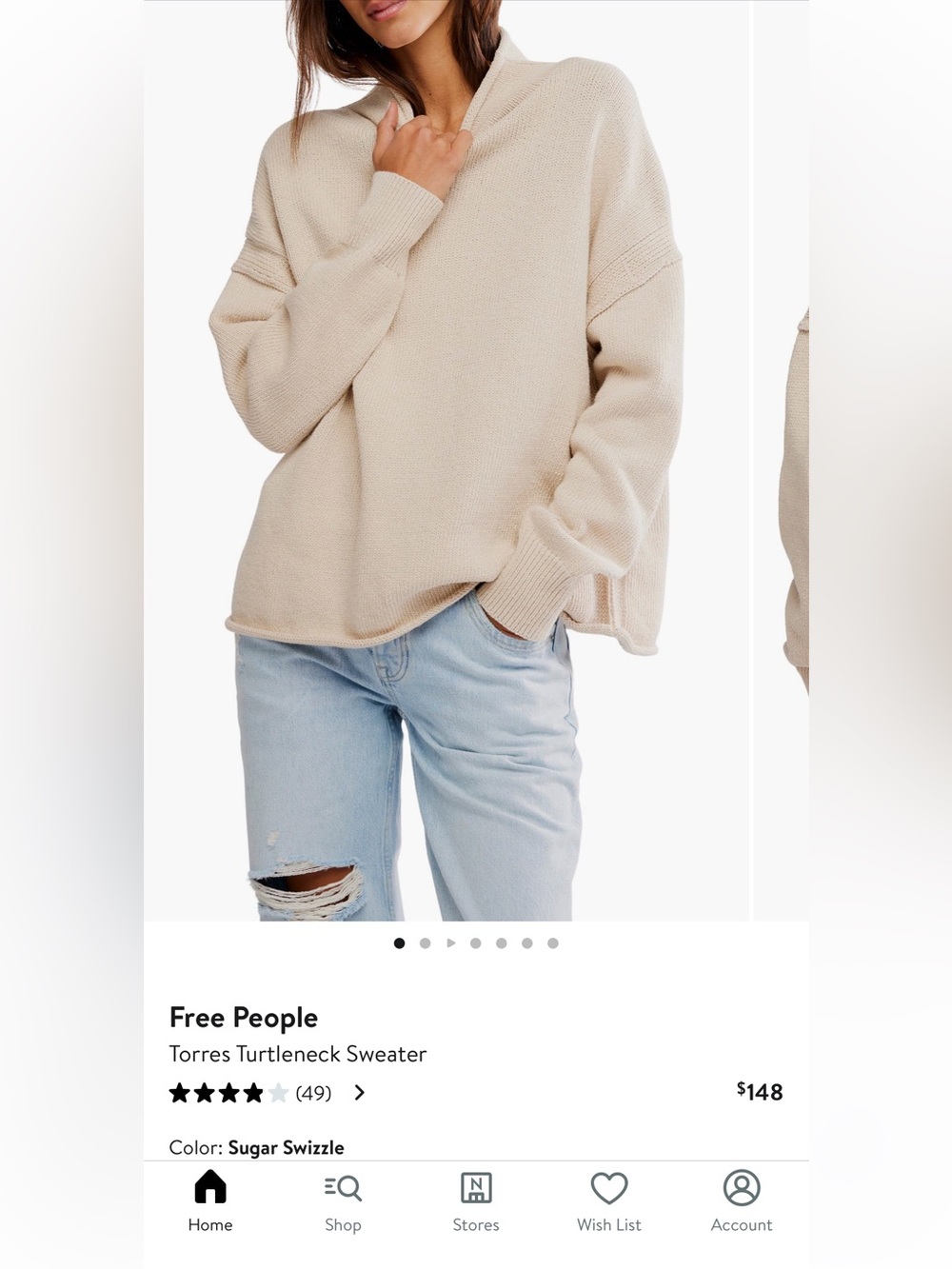 NWT Free People Torres Roll Neck Sweater in Sugar Swizzle - Picture 6 of 12